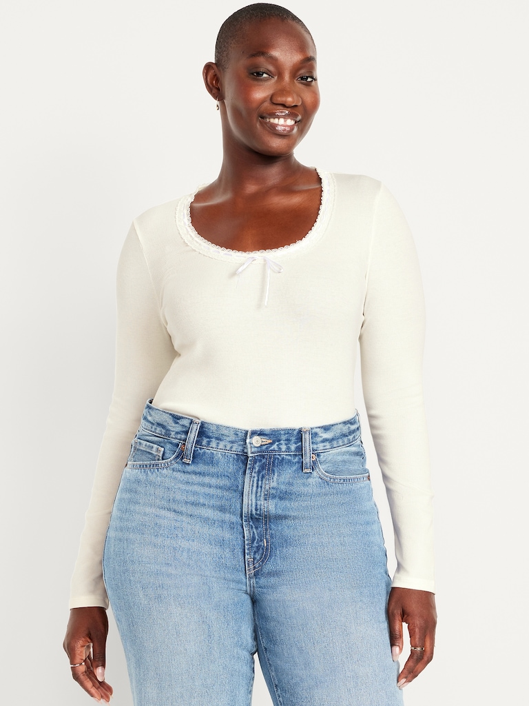 Scoop-Neck Long-Sleeve Ribbed Top