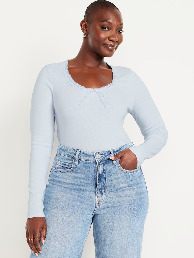 Scoop-Neck Long-Sleeve Ribbed Top