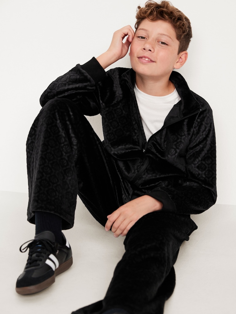 Baggy Embossed Velour Track Pants for Boys