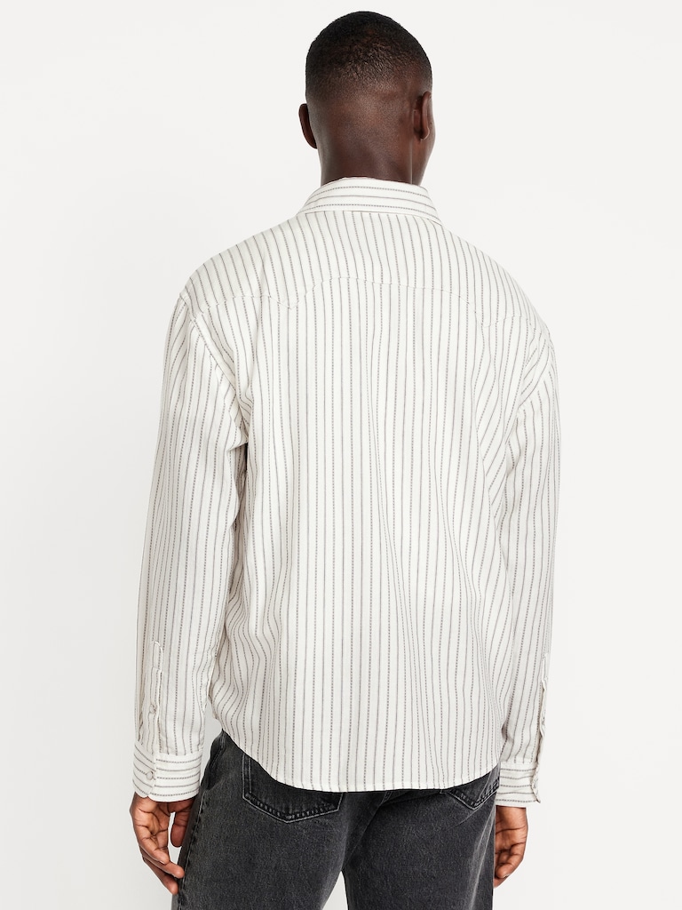 Textured-Stripe Western Pocket Shirt