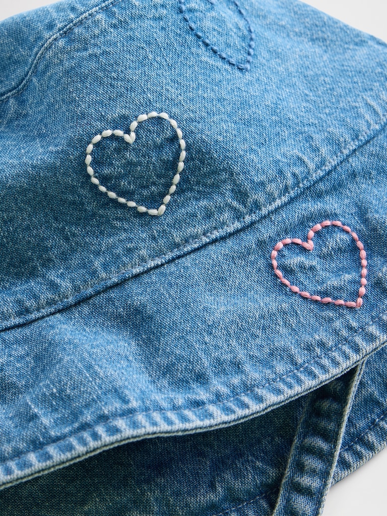 Baby Denim Embroidered Heart Bucket Hat