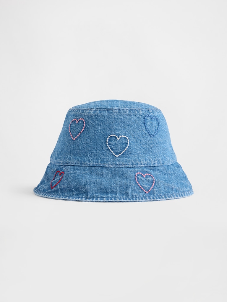 Baby Denim Embroidered Heart Bucket Hat
