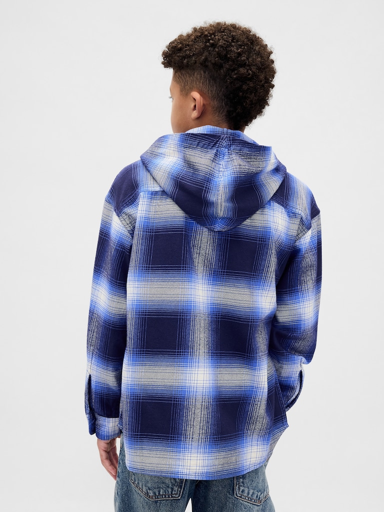 Kids Organic Cotton Hooded Flannel Shirt