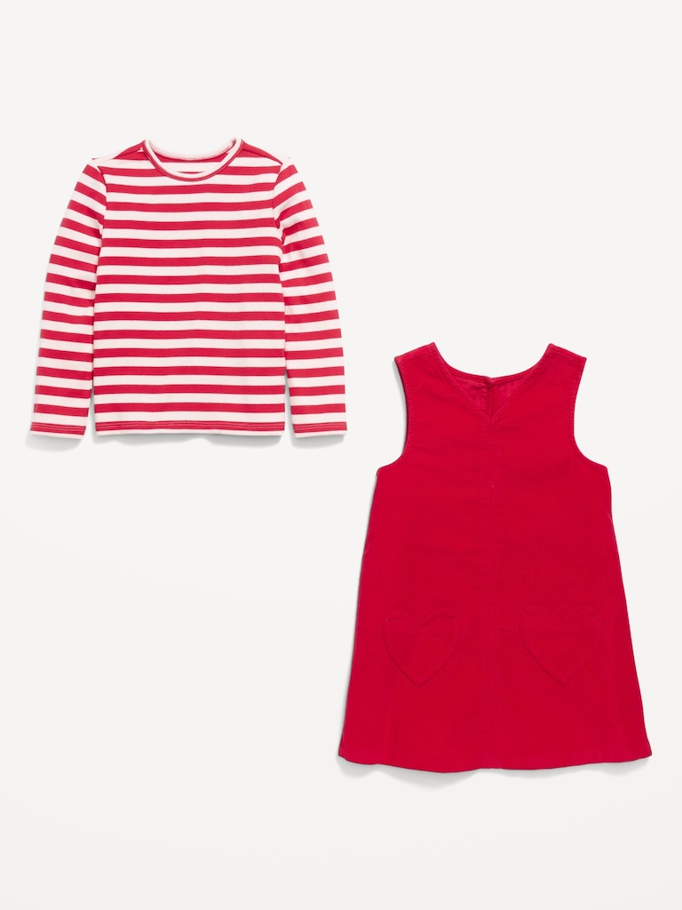 Long-Sleeve Ribbed T-Shirt and Corduroy Dress Set for Toddler Girls