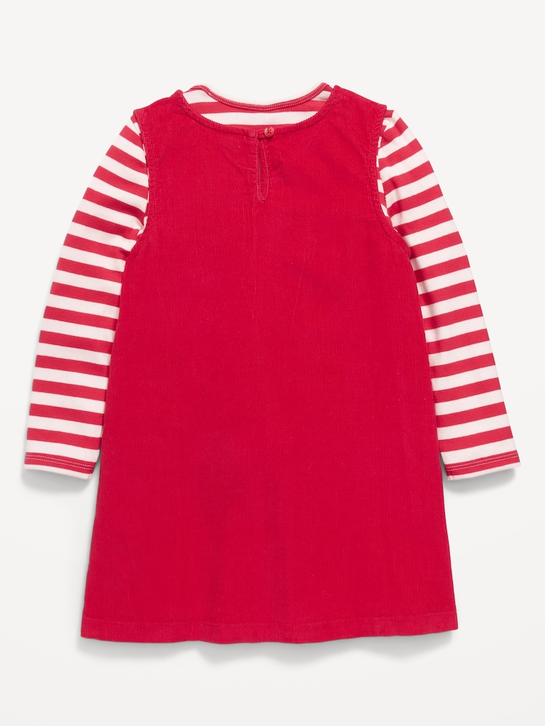 Long-Sleeve Ribbed T-Shirt and Corduroy Dress Set for Toddler Girls