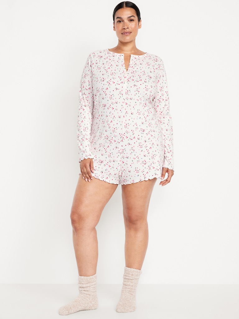 Pointelle Rib Henley Pajama Romper
