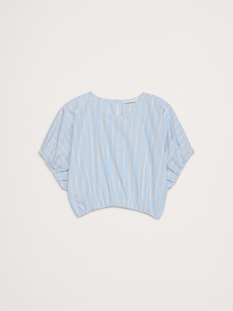 Cotton Poplin Bubble-Hem Cropped Top