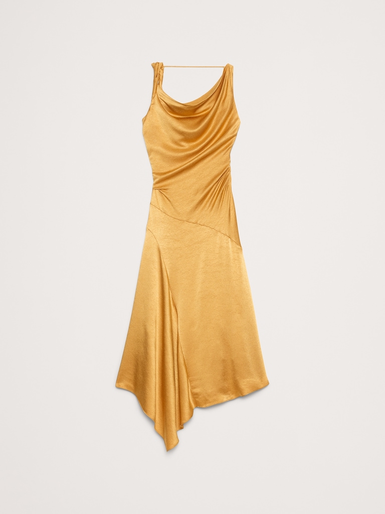Hammered Satin Twist-Shoulder Dress