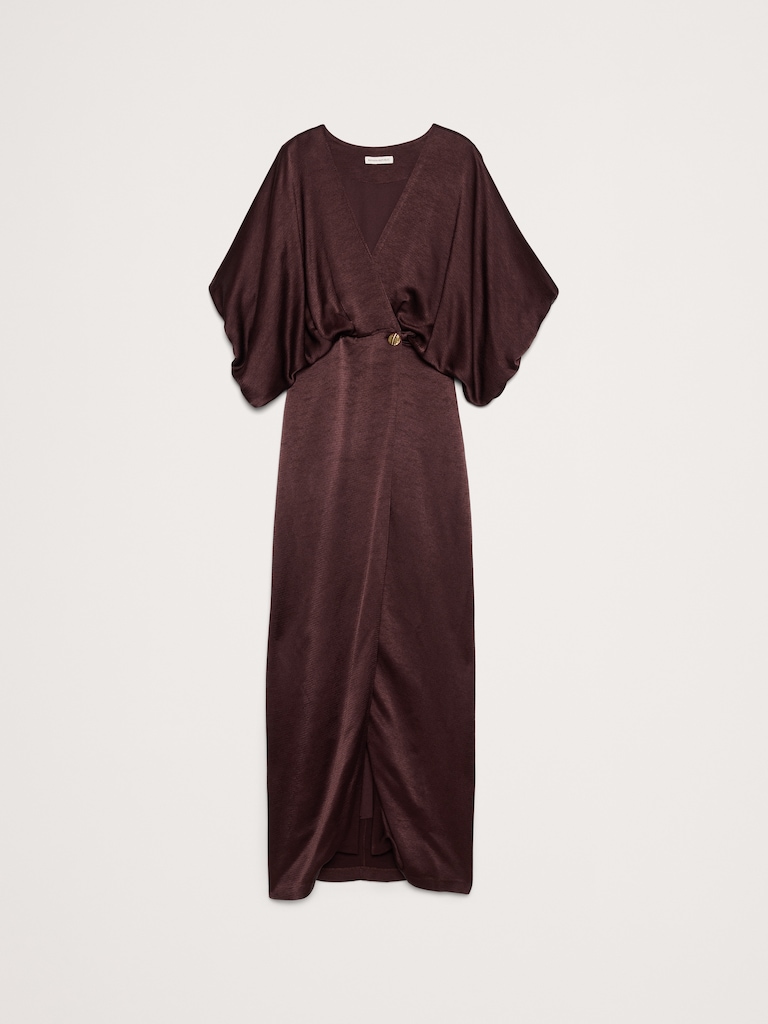 Hammered Satin Wrap Maxi Dress