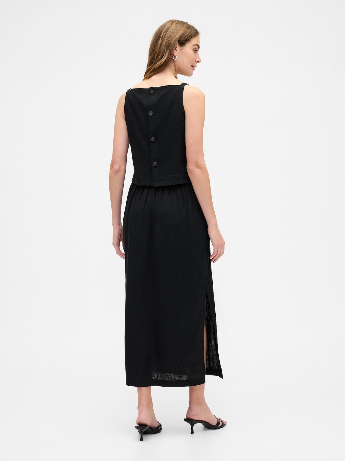 Linen-Blend Maxi Slip Skirt