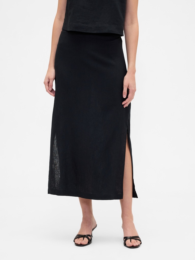 Linen-Blend Maxi Slip Skirt