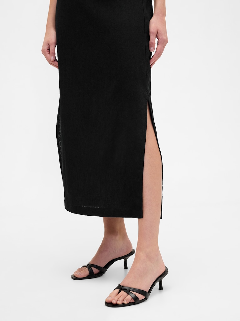 Linen-Blend Maxi Slip Skirt