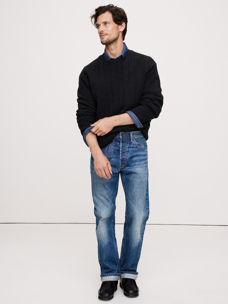 Bouclé Ribbed Crew-Neck Sweater