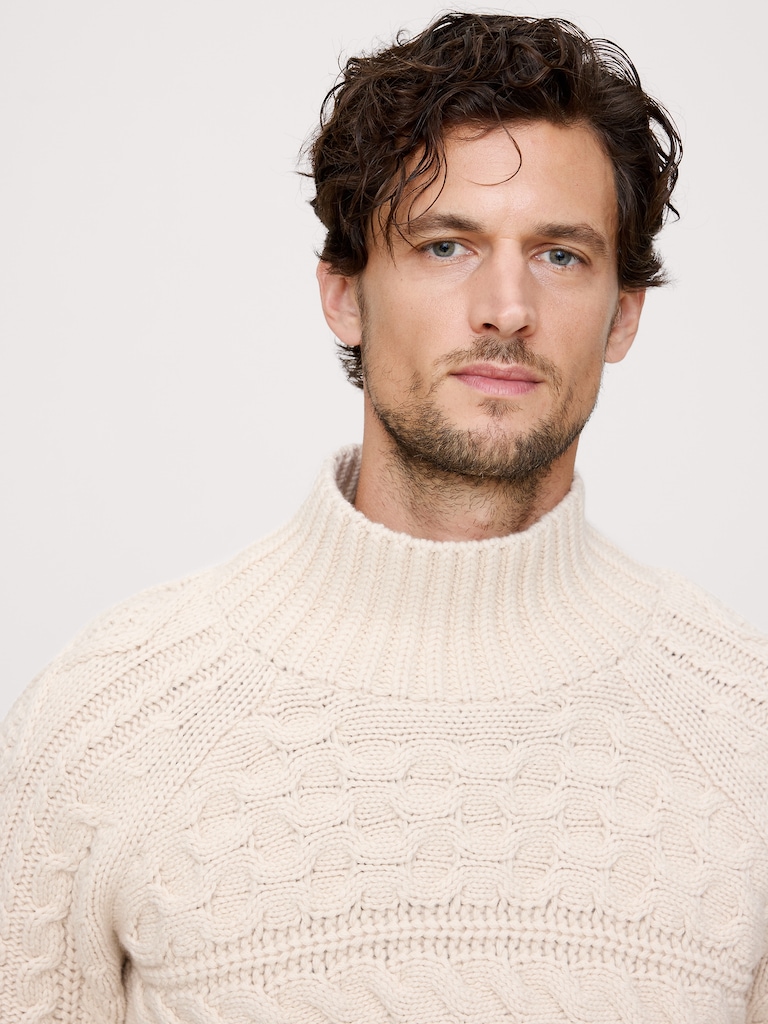 Merino-Cotton Cable-Knit Sweater