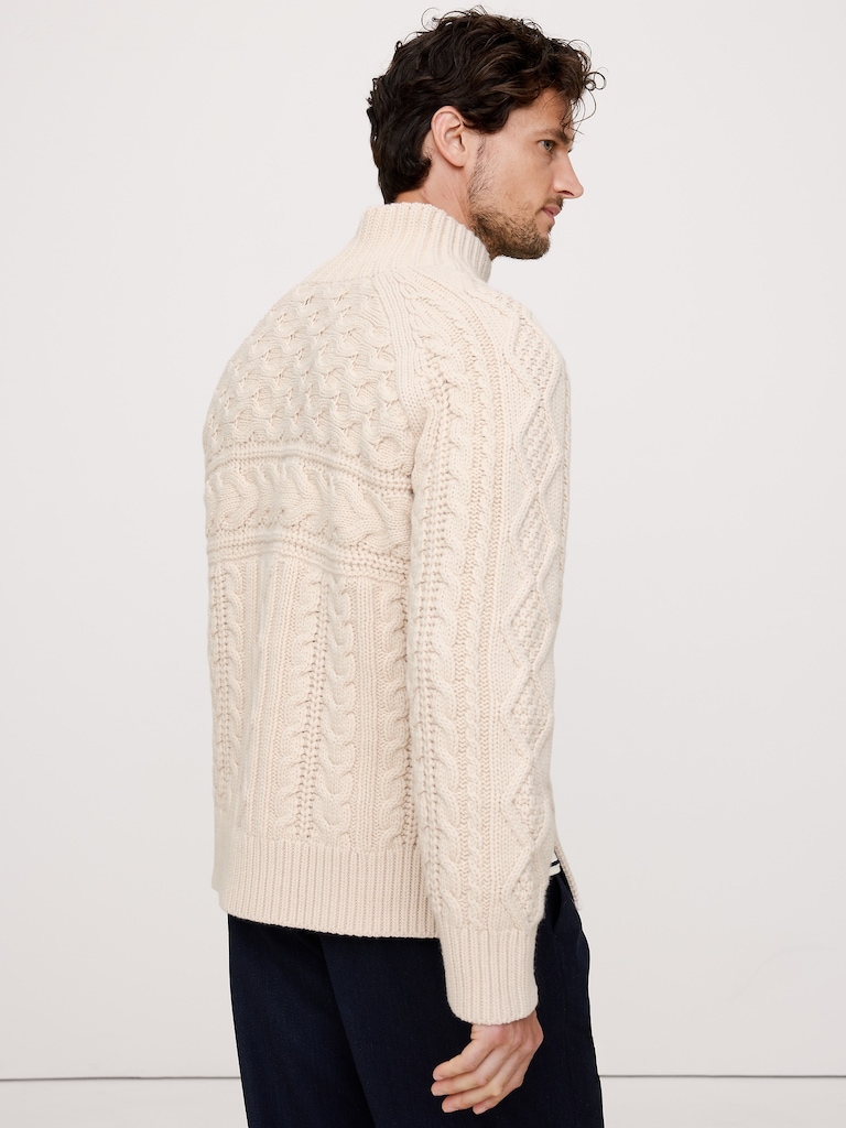 Merino-Cotton Cable-Knit Sweater