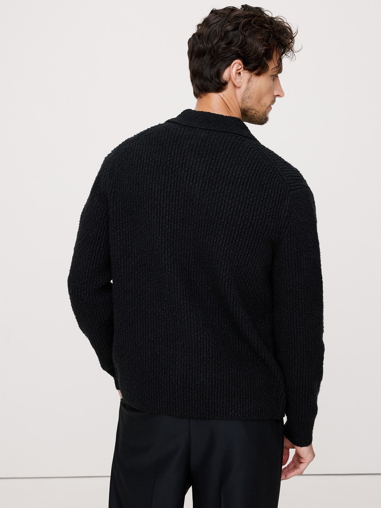 Bouclé Ribbed Polo Cardigan