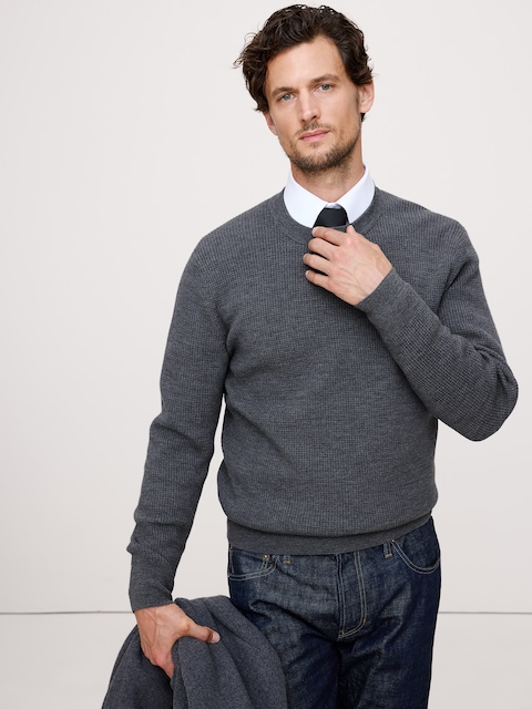 mens grey dress sweater Heather Grey Waffle Knit Quarter-Zip Sweater for Short Men main image 1