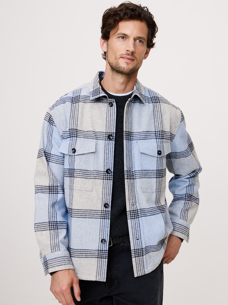 Relaxed-Fit Plaid Wool-Blend Overshirt