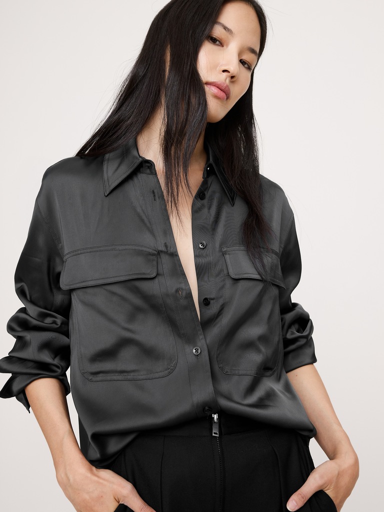 Stretch-Satin Utility Shirt