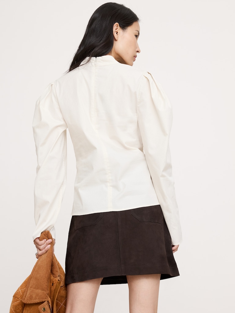 Stretch-Cotton Puff-Sleeve Top