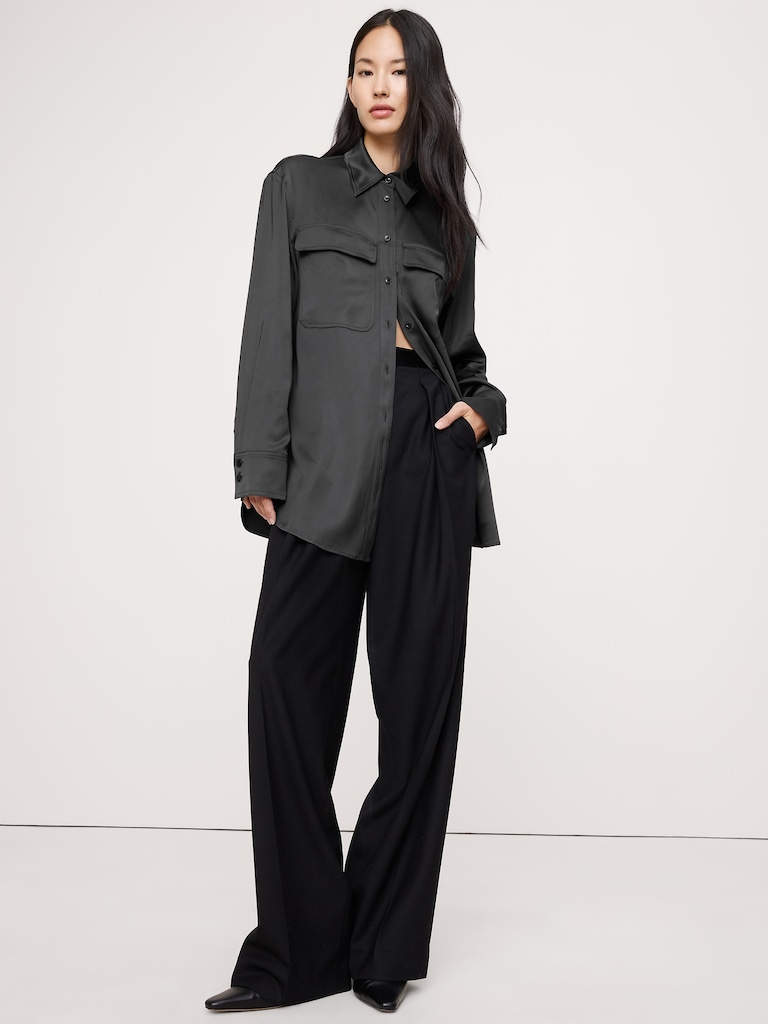 Stretch-Satin Utility Shirt