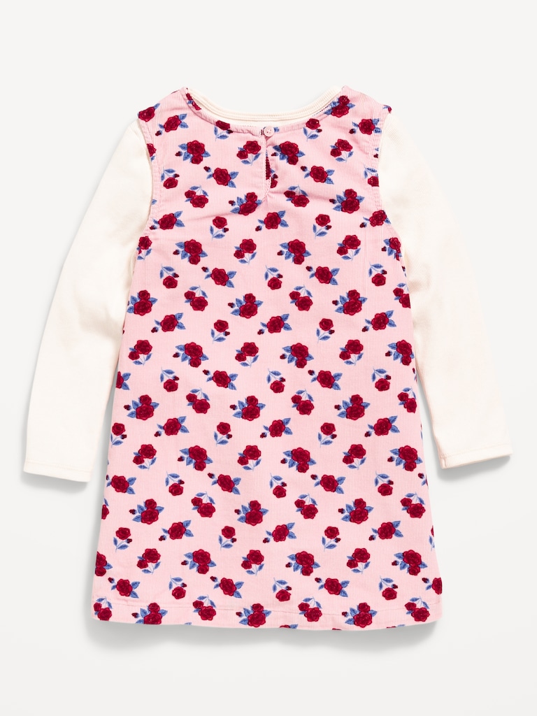Long-Sleeve Ribbed T-Shirt and Corduroy Dress Set for Toddler Girls
