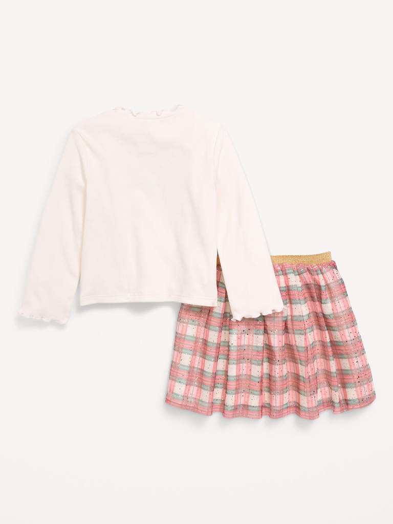 Long-Sleeve T-Shirt and Tutu Skirt Set for Toddler Girls