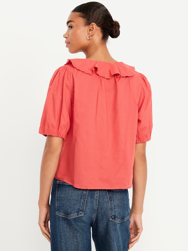 Ruffle Collar Button-Down Top