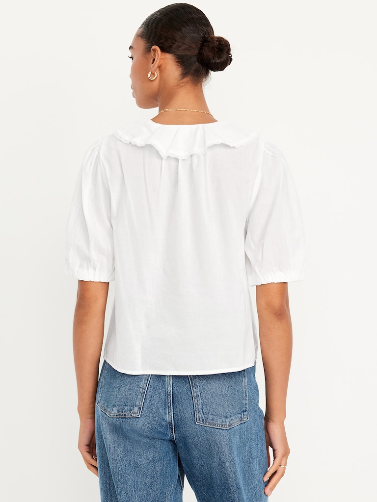 Ruffle Collar Button-Down Top