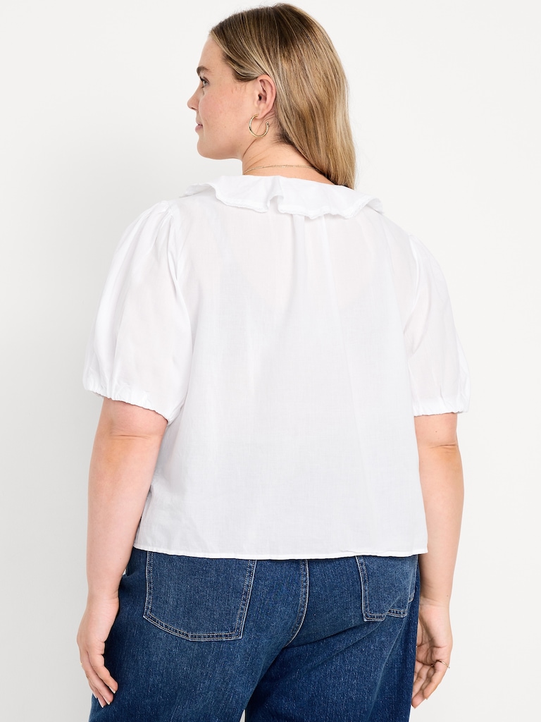 Ruffle Collar Button-Down Top