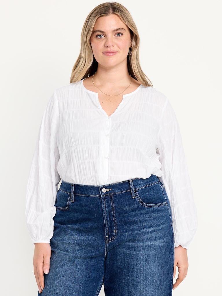 Lightweight Button-Down Smocked Top