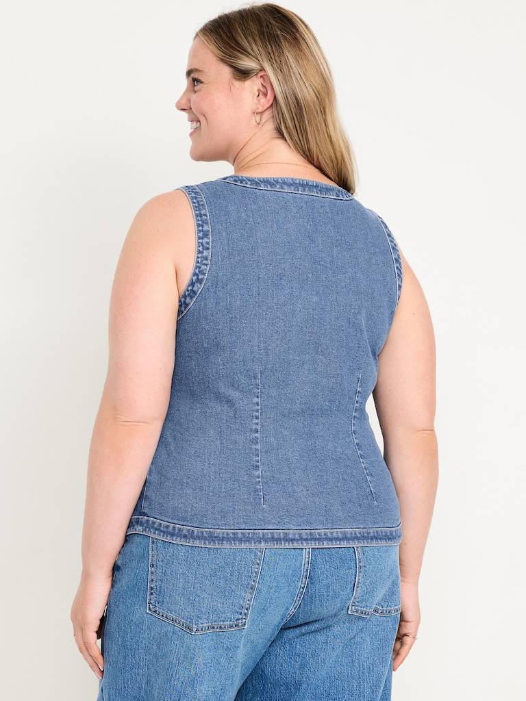 Sleeveless Longline Denim Vest