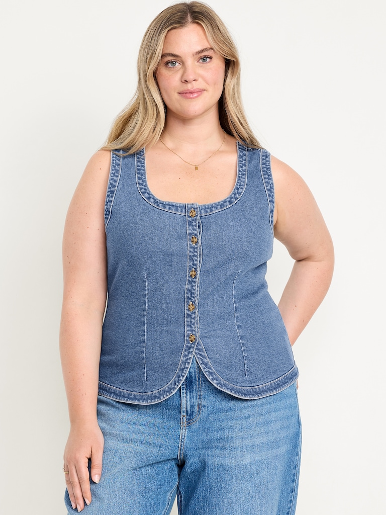 Sleeveless Longline Denim Vest