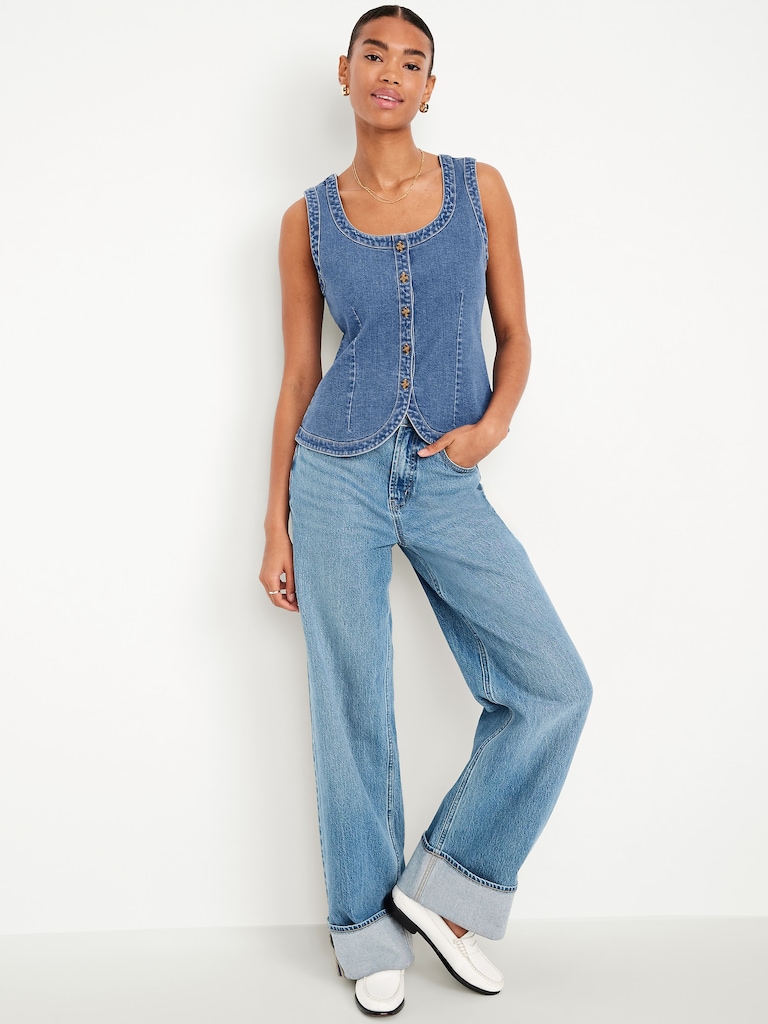 Sleeveless Longline Denim Vest
