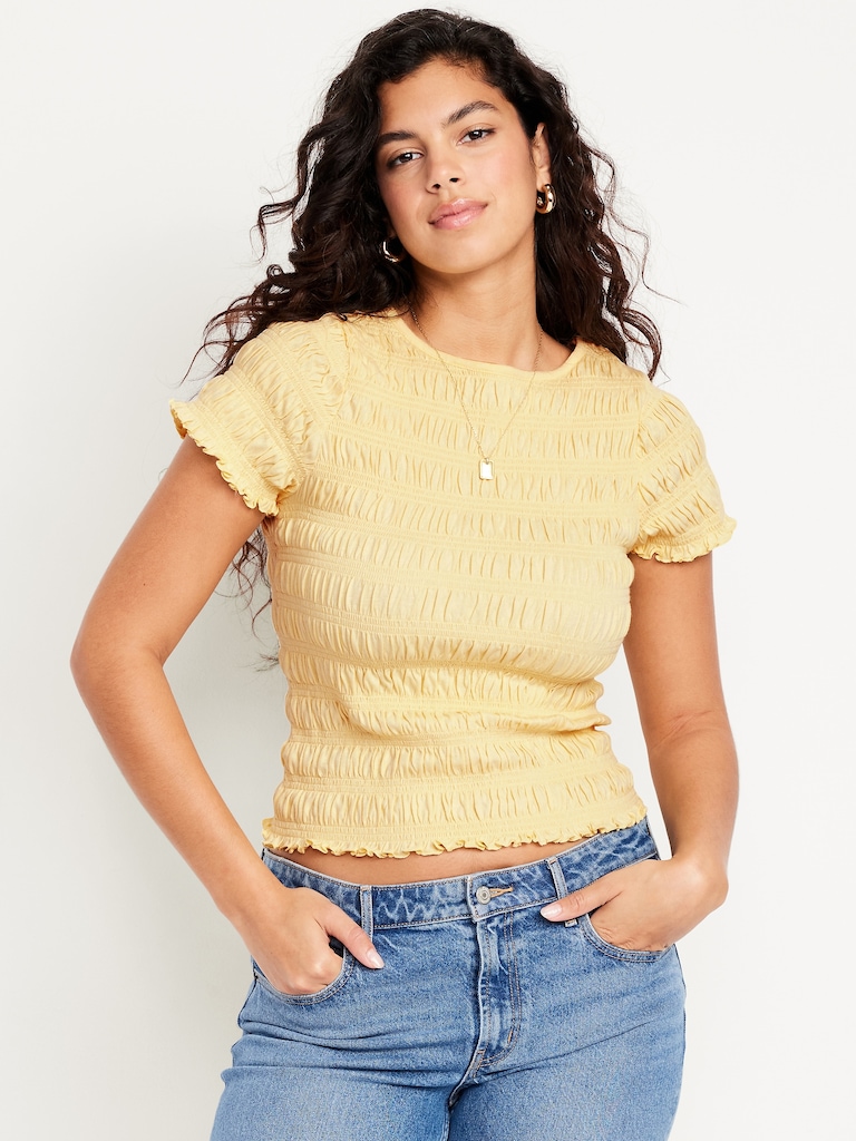 Slit-Neck Smocked Top