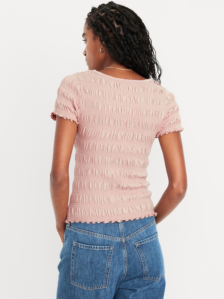 Slit-Neck Smocked Top