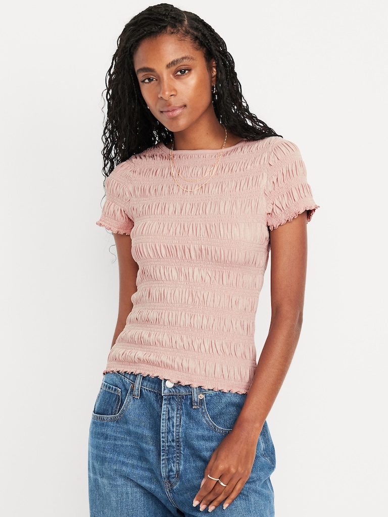 Slit-Neck Smocked Top