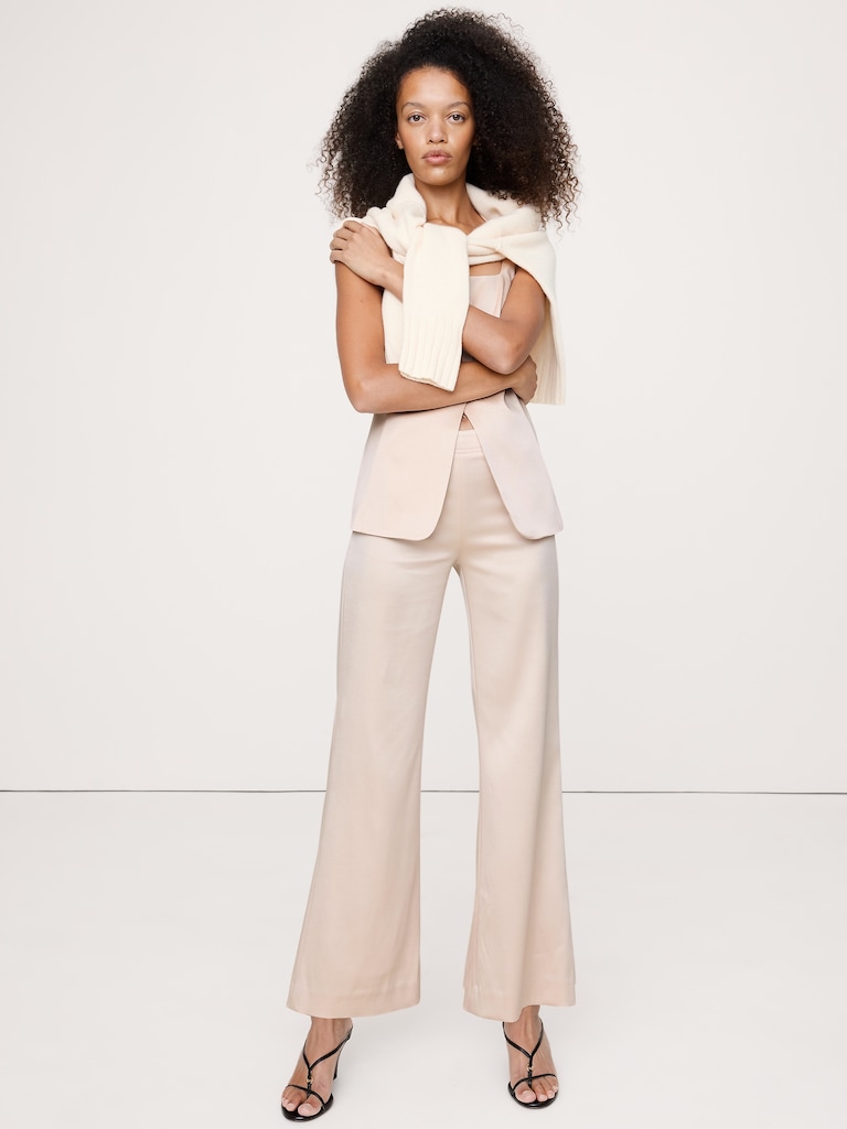 Mid-Rise Kick-Flare Satin Ankle Pant
