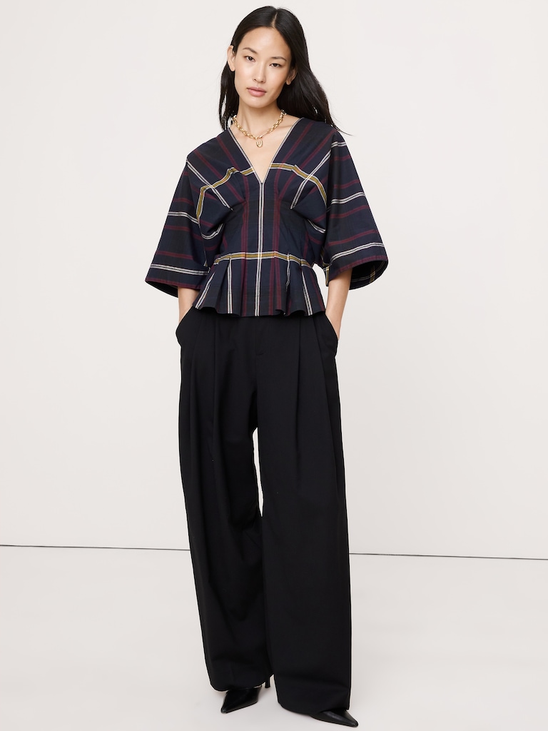 Stretch-Cotton Pleated Top