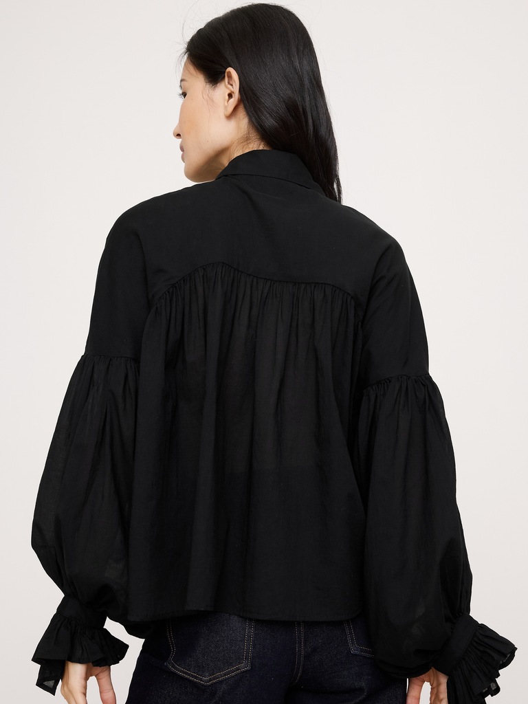 Cotton Balloon-Sleeve Shirt