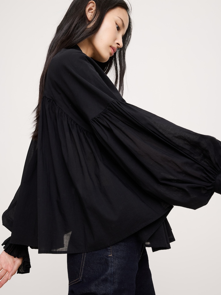 Cotton Balloon-Sleeve Shirt