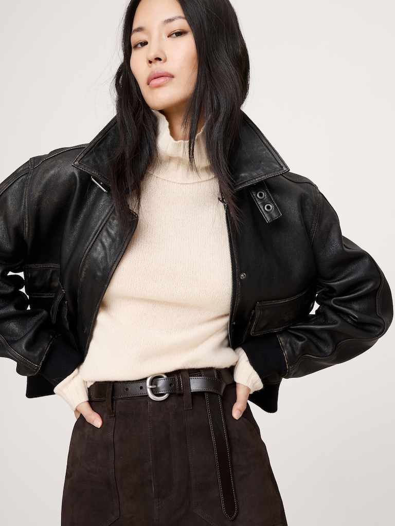 Topstitch Leather Tapered Belt