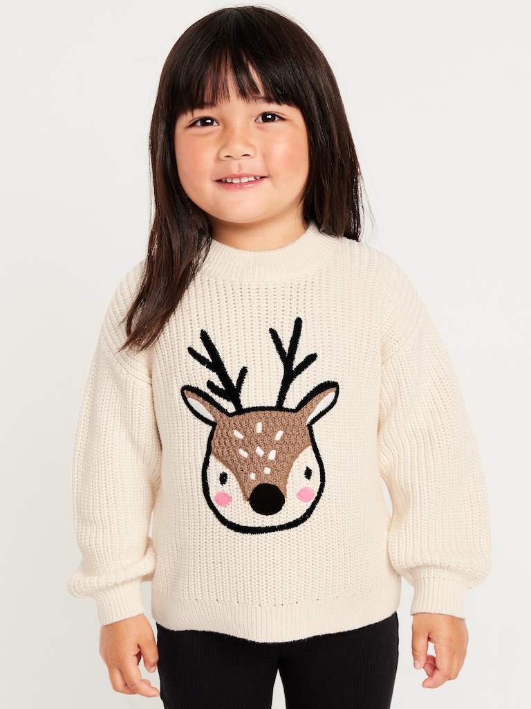 Mock-Neck Embroidered Graphic Sweater for Toddler Girls