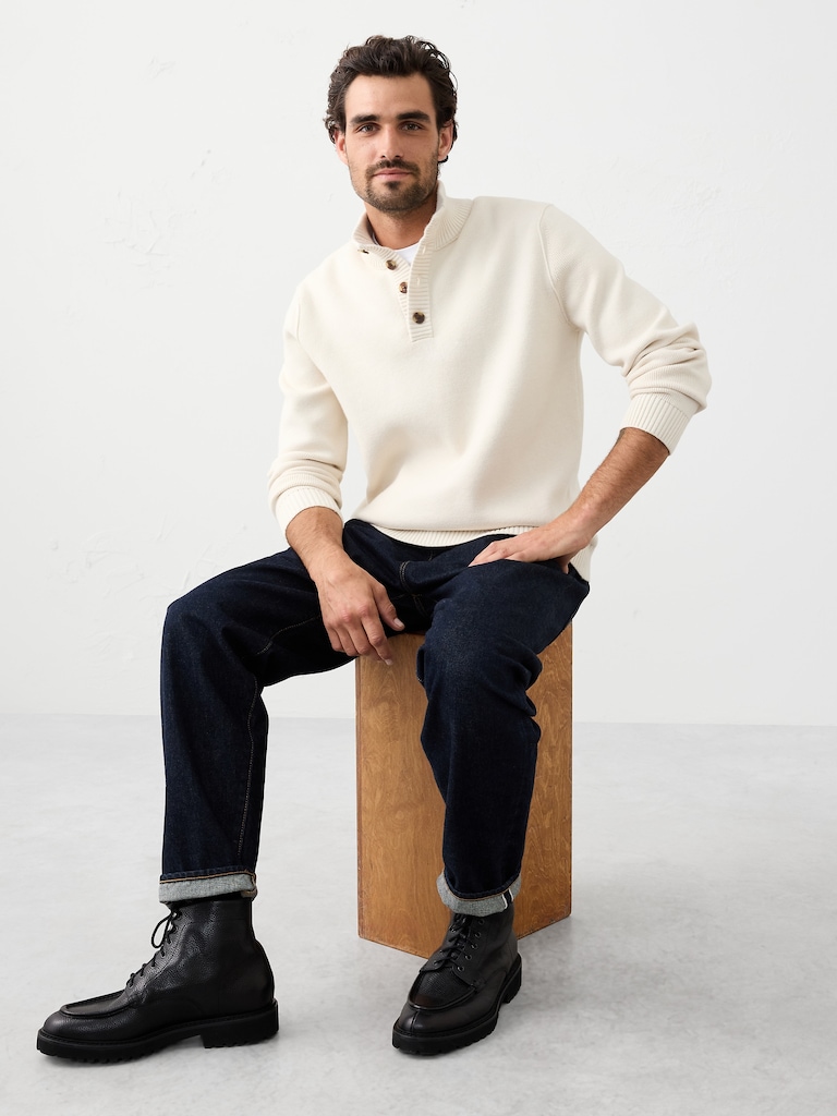 Button Mock-Neck Sweater