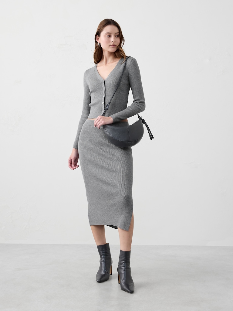 Lurex Ribbed Cardigan Sweater