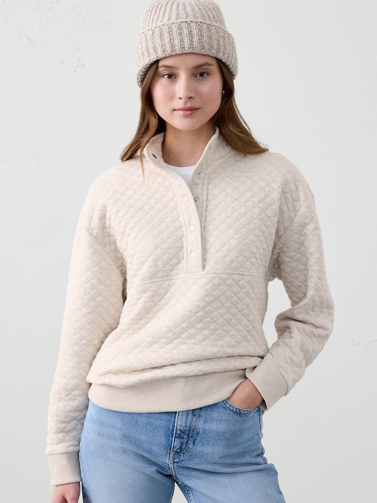 Snap-Collar Quilted Sweatshirt