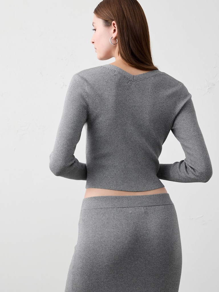 Lurex Ribbed Cardigan Sweater