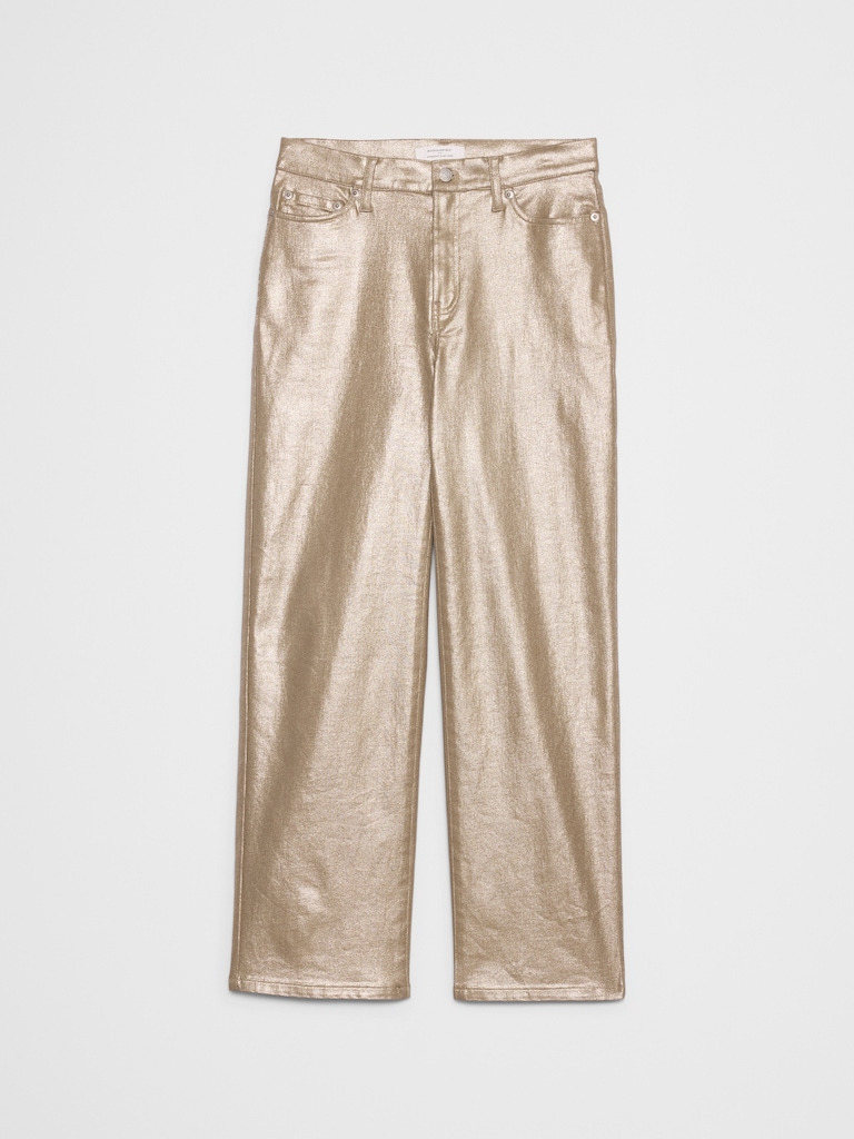 Straight High-Rise Metallic Pant