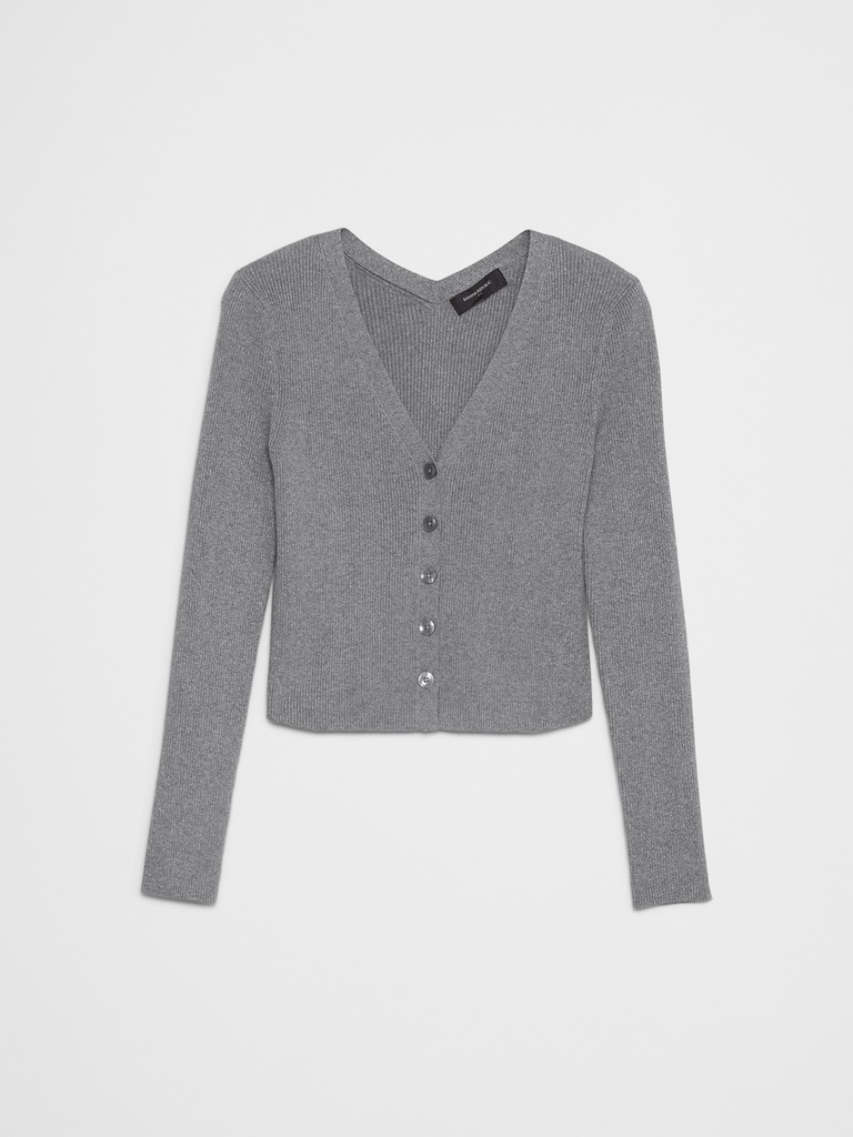 Lurex Ribbed Cardigan Sweater