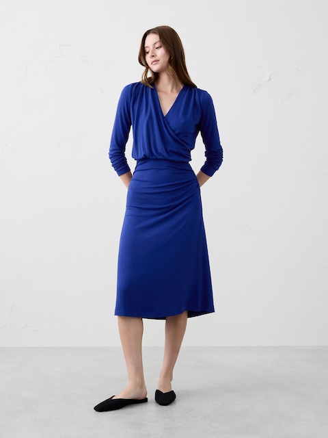 wrap dress wool Lela Rose Merino Wool Knit Mock Neck Wrap Dress